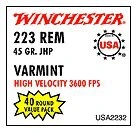 Winchester 223 Remington 45 Grain Jacketed Hollow Point
