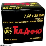 Tulammo Ul076213 Centerfire Rifle 7.62x39mm 124gr Soft Point 40bx/25cs